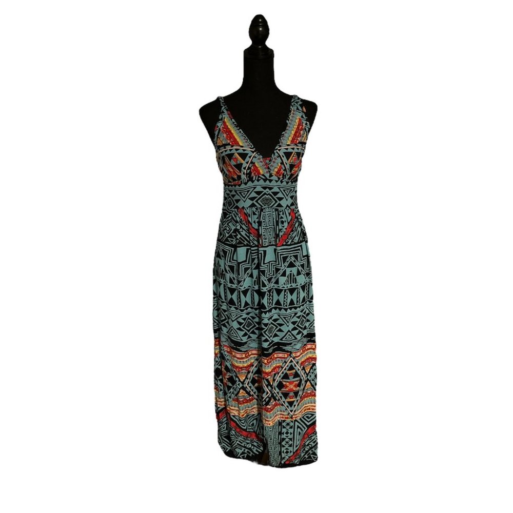 Angie Black Tribal Print Women's Maxi Dress Size Medium - Picture 1 of 10
